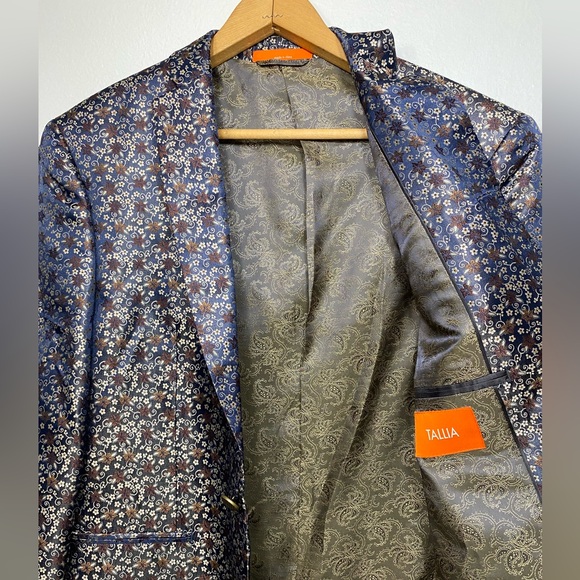 TALLIA Mens Blazer Coat Jacket Single Buttoned Floral Purple Tan Sz 40s - Picture 8 of 11